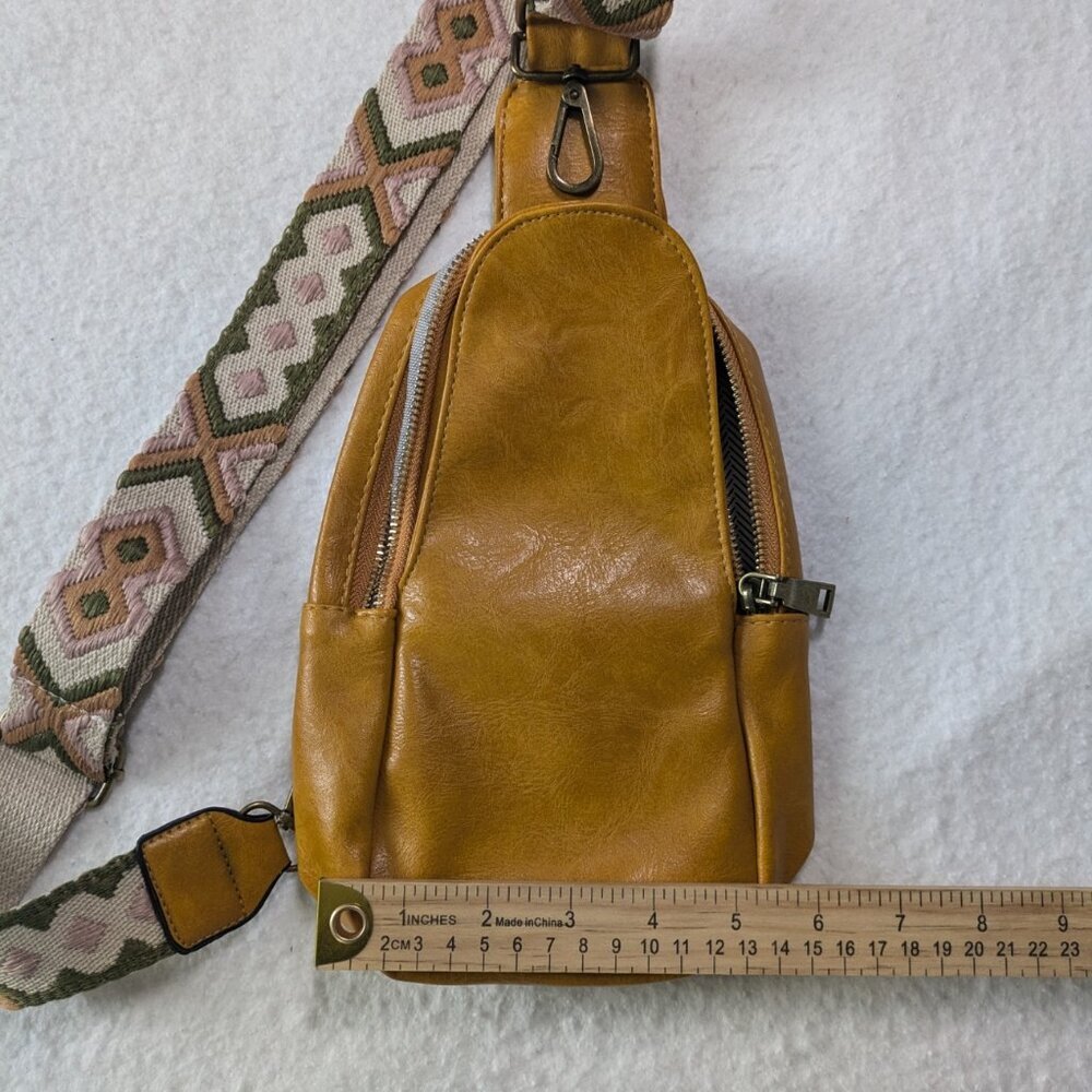Vegan Leather Crossbody Bag | Adjustable Guitar Strap- 5 color options - Picture 9 of 11